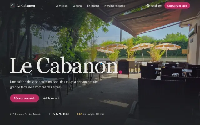 Page d'accueil du site Le Cabanon sur ordinateur