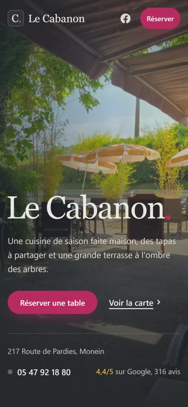 Le site Le Cabanon sur téléphone