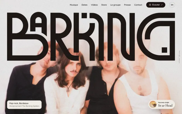 Page d'accueil du site BARKING. sur ordinateur